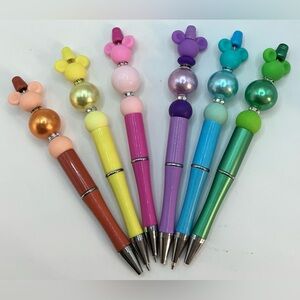 MICKEY MOUSE EARS SET OF 6 COLORFUL HANDMADE BLACK INK PENS FUN